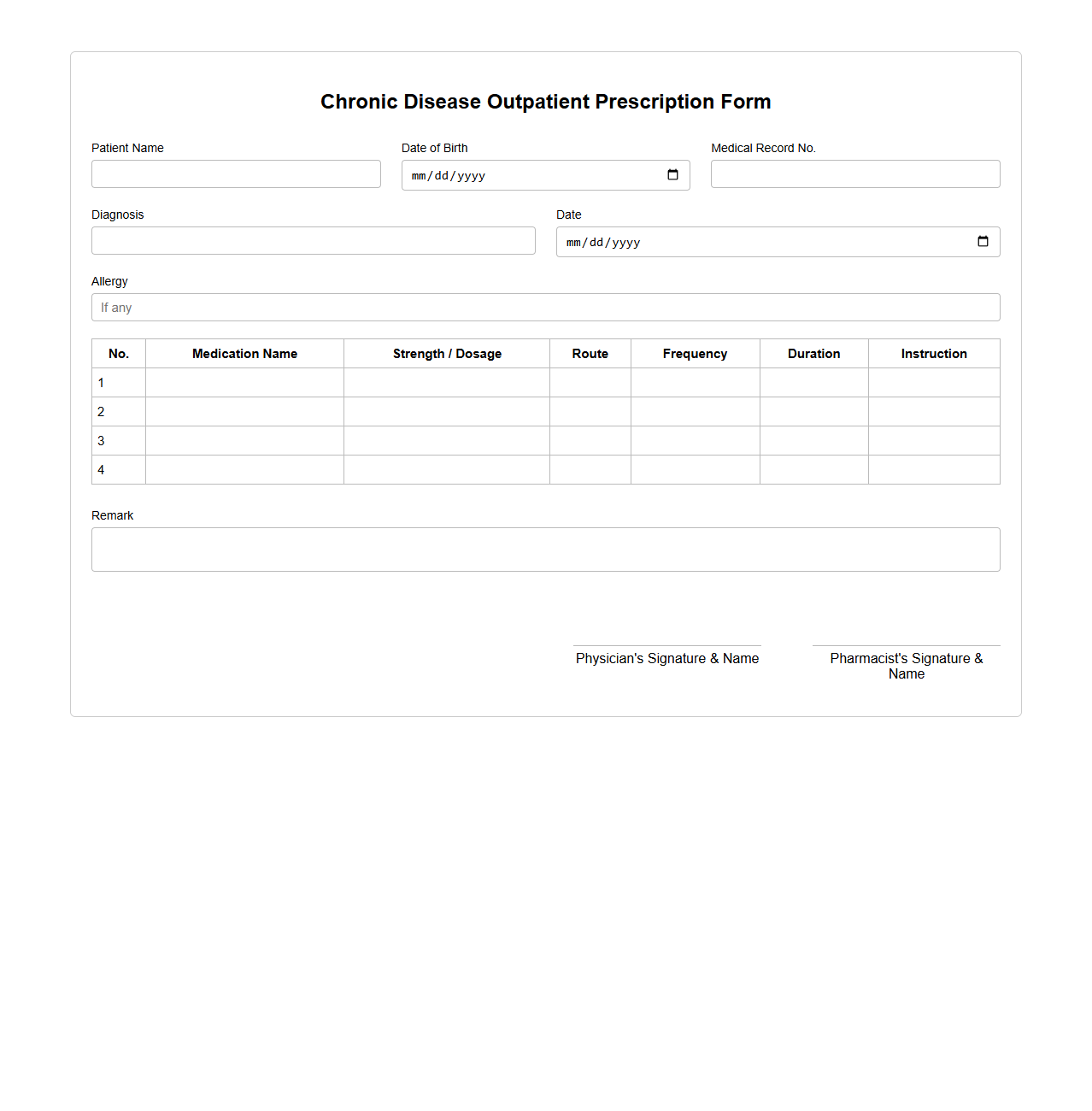 Chronic Disease Outpatient Prescription Form