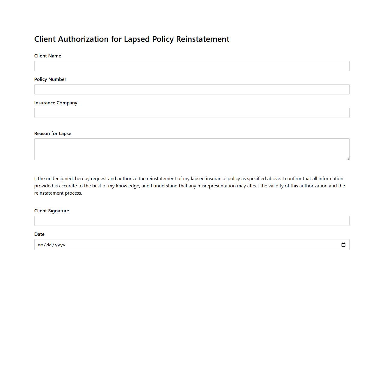 Client Authorization for Lapsed Policy Reinstatement