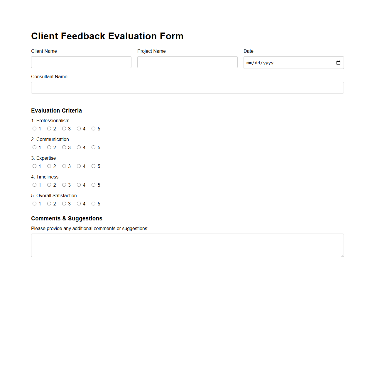 Client Feedback Evaluation Form for Consultants