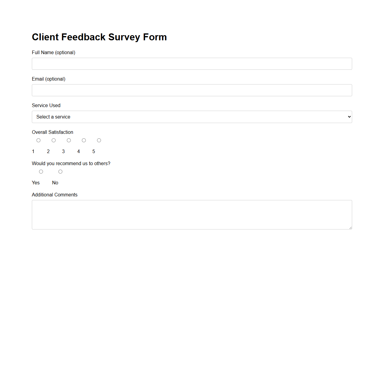 Client Feedback Survey Form