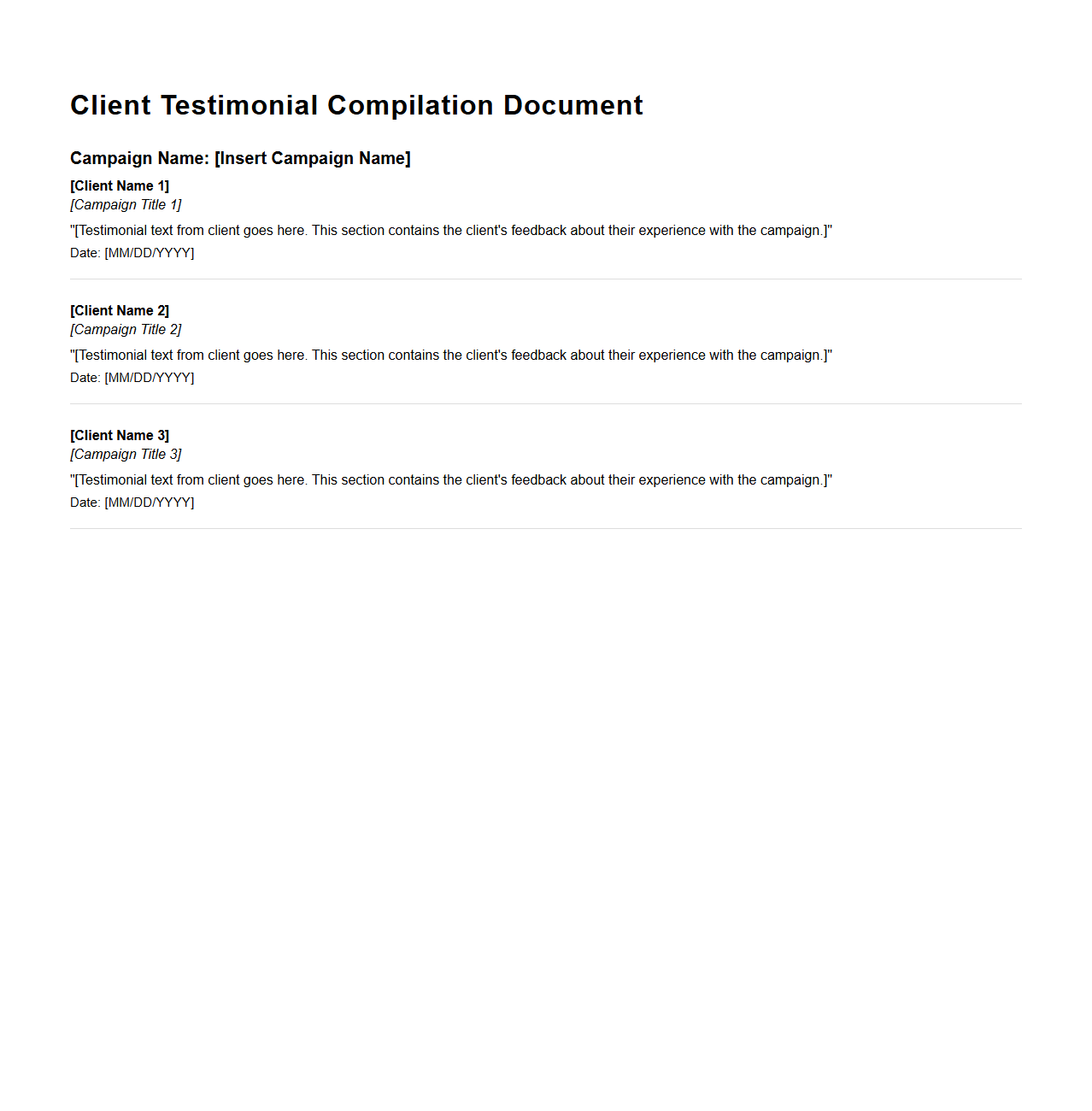 Client Testimonial Compilation Document for Campaigns