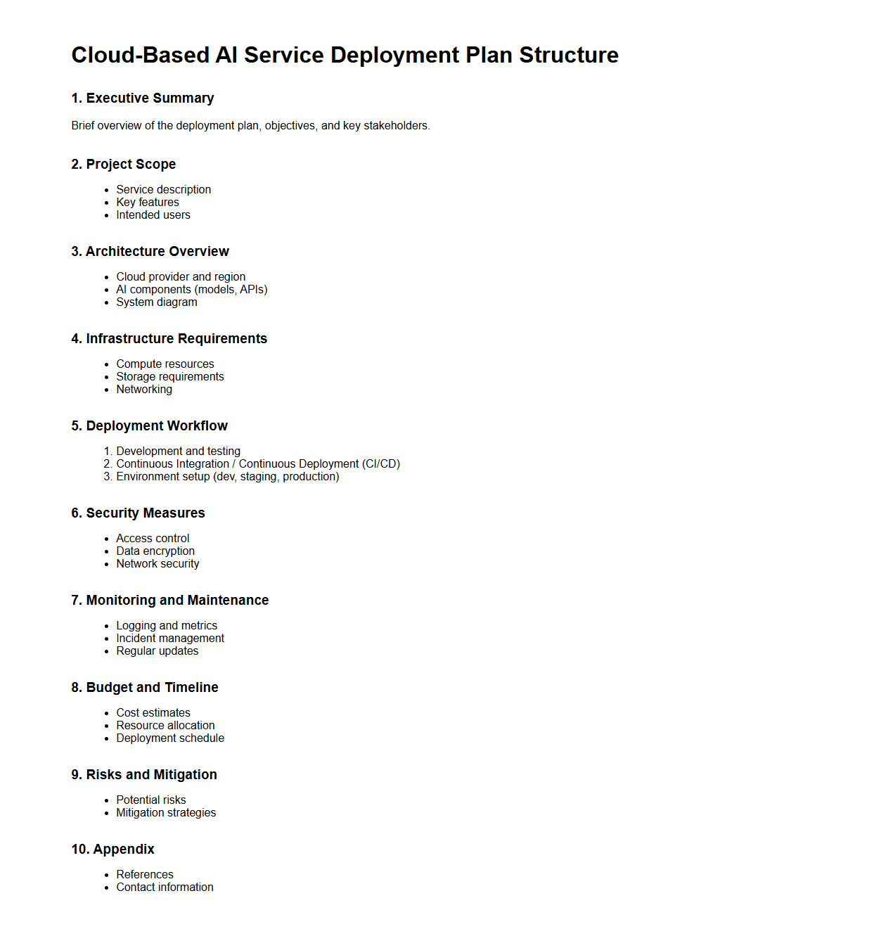 Cloud-Based AI Service Deployment Plan Structure