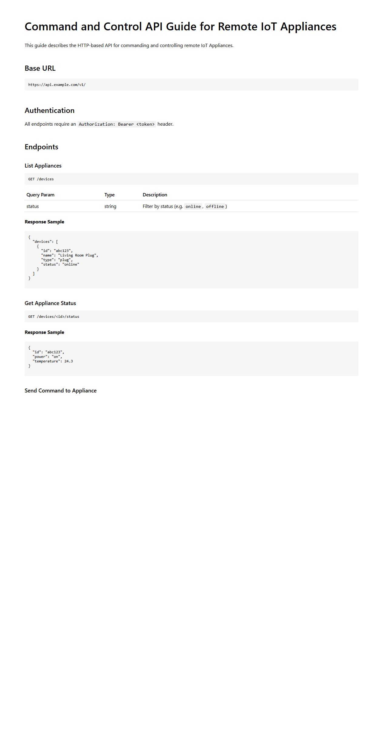 Command and Control API Guide for Remote IoT Appliances