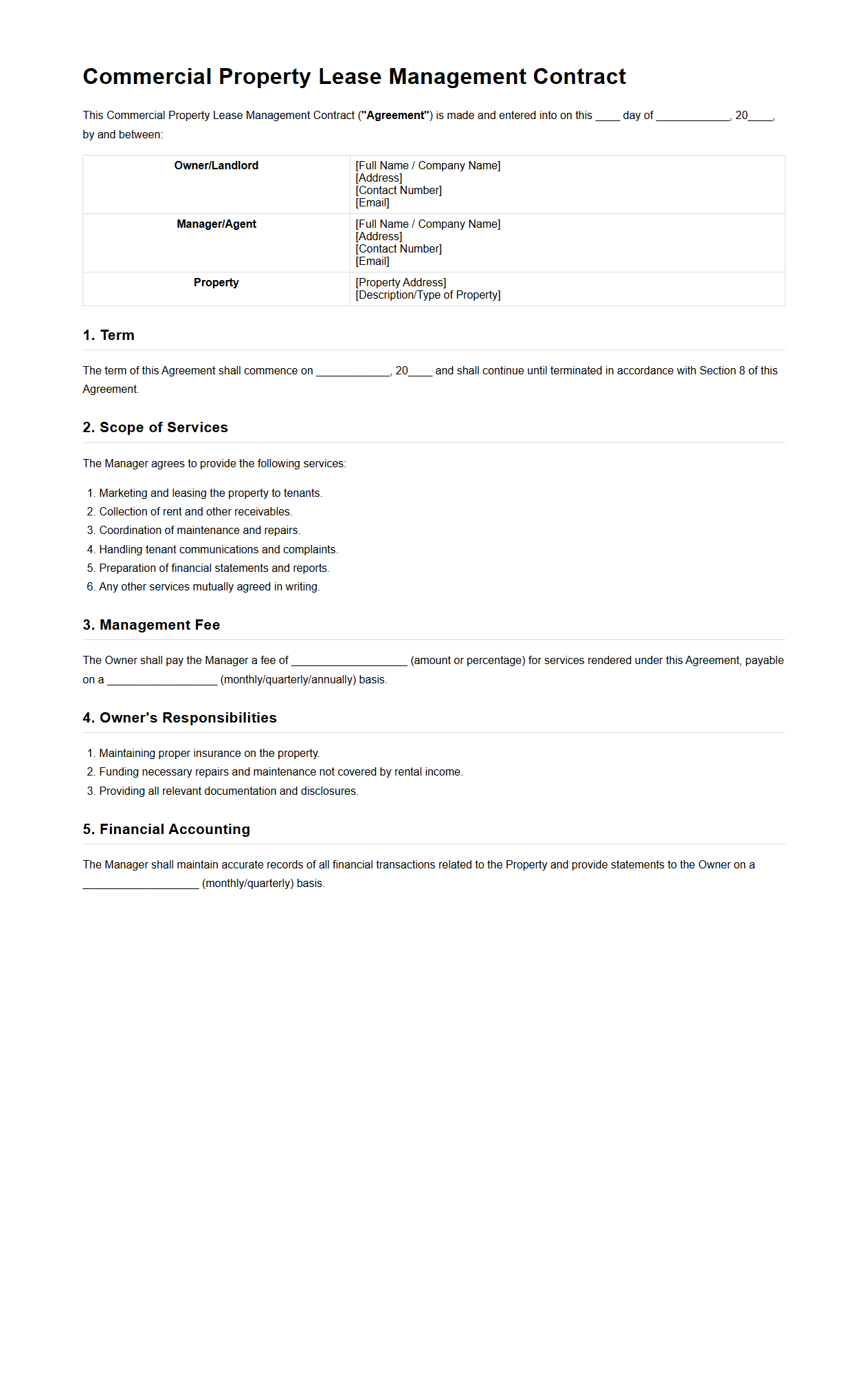 Commercial Property Lease Management Contract Format