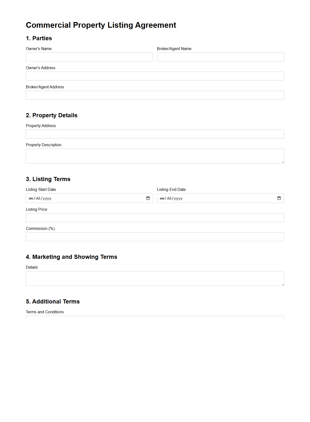 Commercial Property Listing Agreement Form