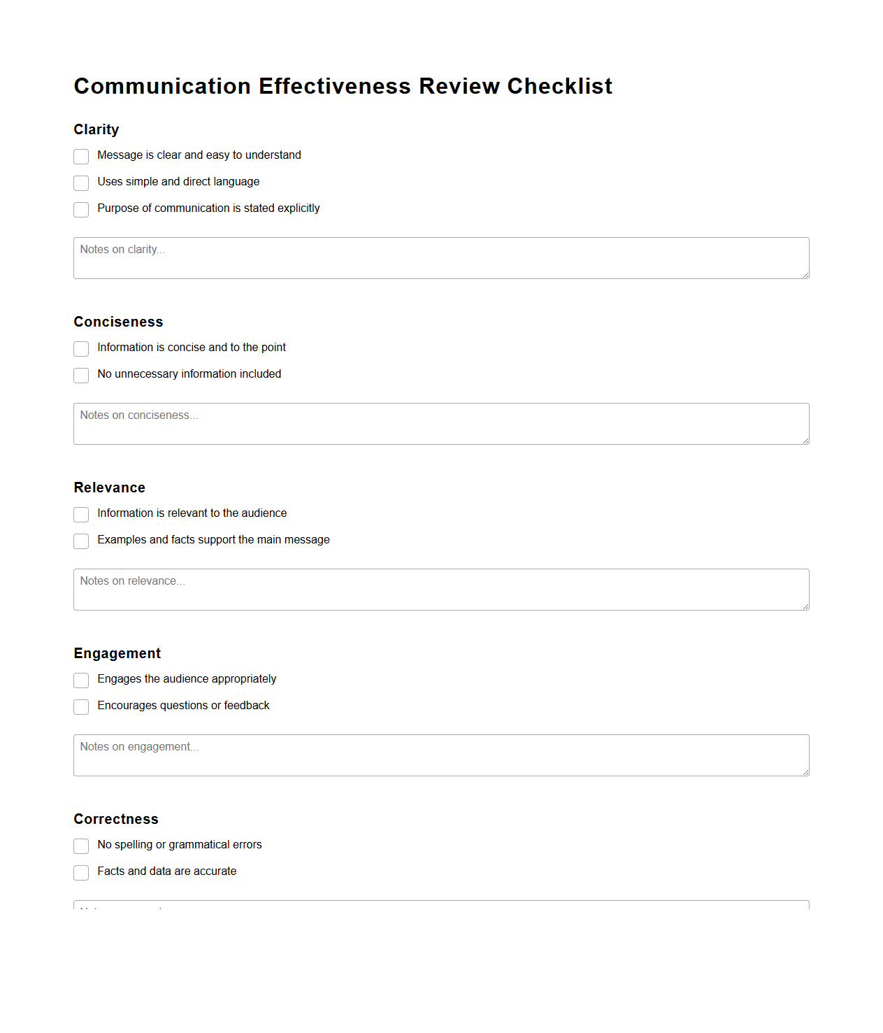 Communication Effectiveness Review Checklist