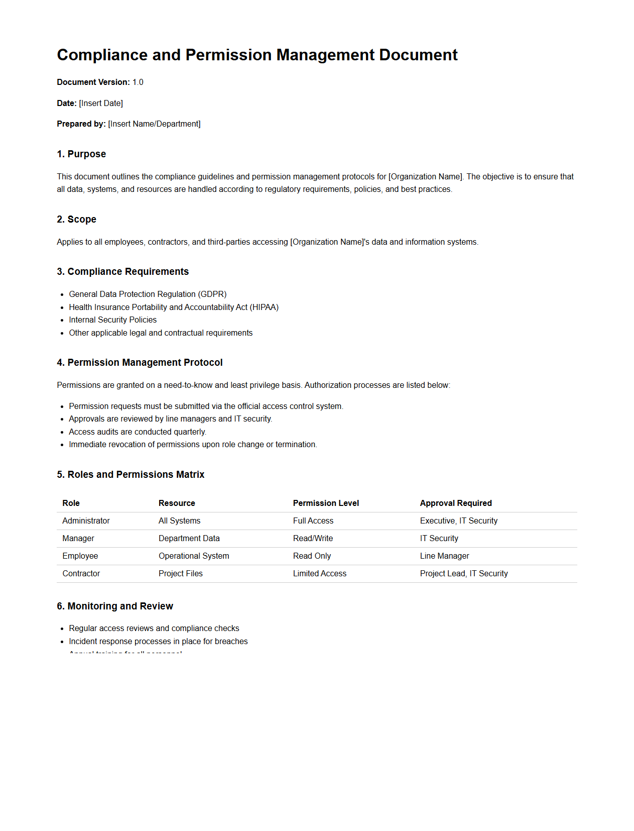 Compliance and Permission Management Document Sample