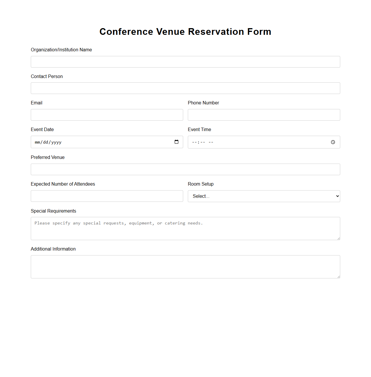 Conference Venue Reservation Form Sample