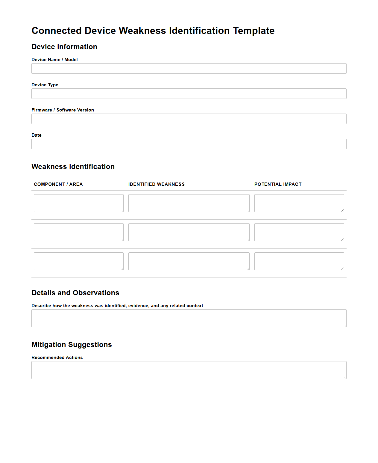 Connected Device Weakness Identification Template