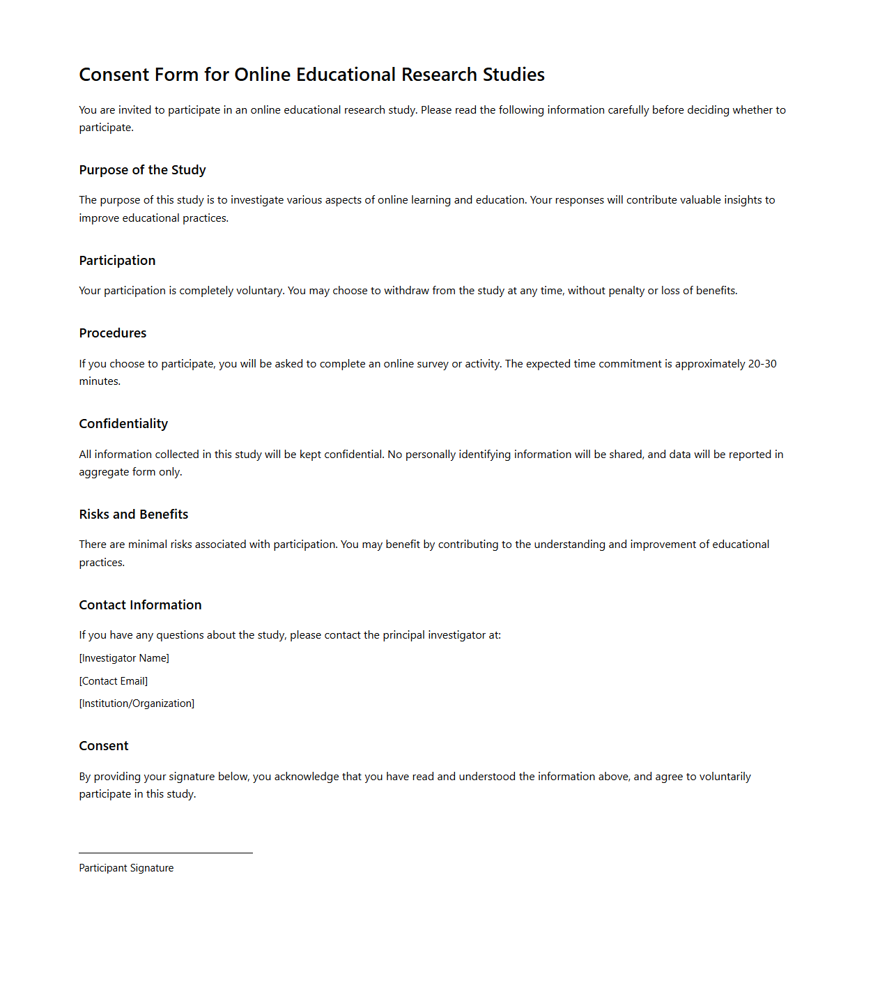Consent Form for Online Educational Research Studies