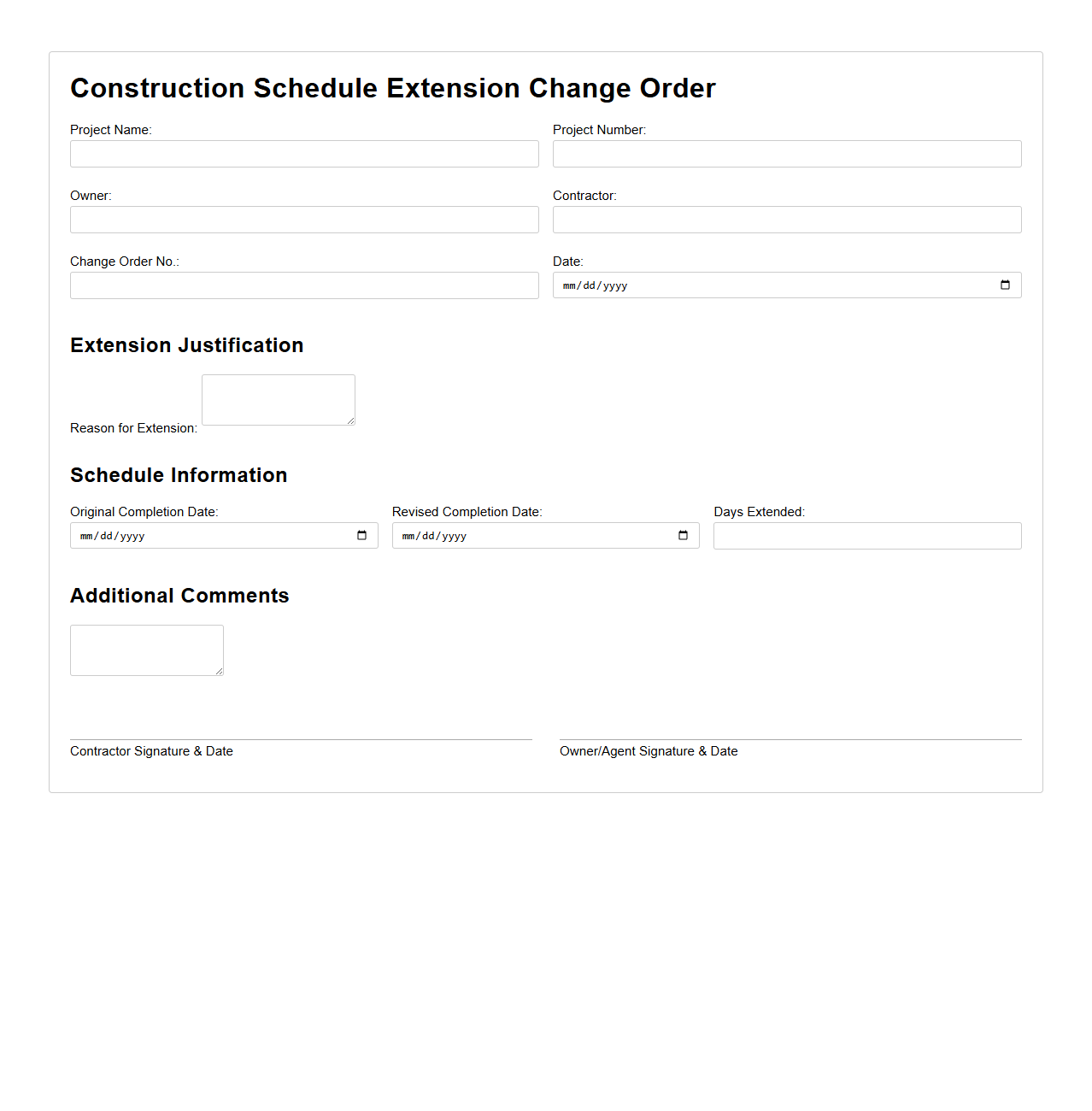 Construction Schedule Extension Change Order Document