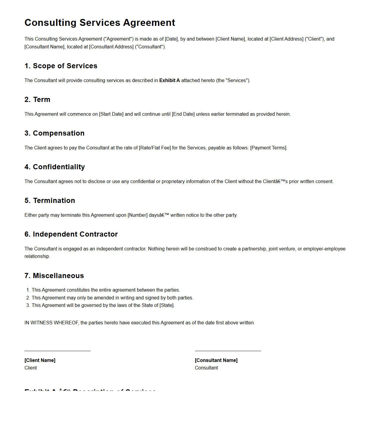 Consulting Services Agreement Sample
