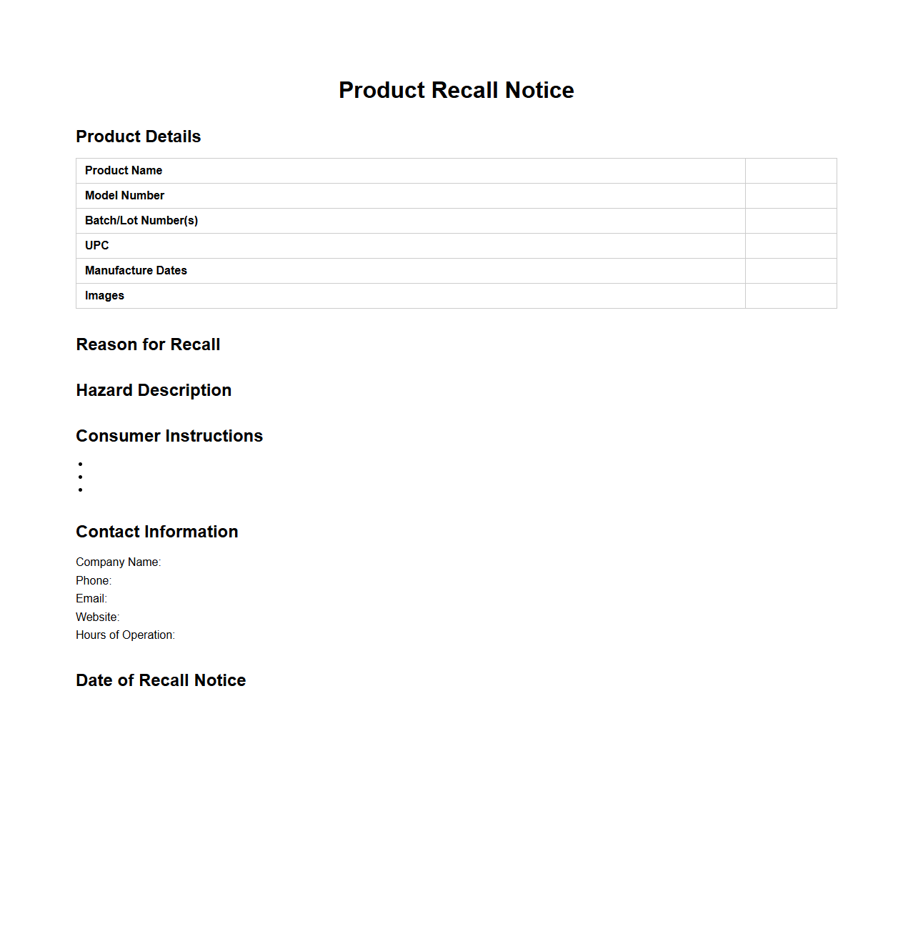 Consumer Safety Product Recall Communication Document