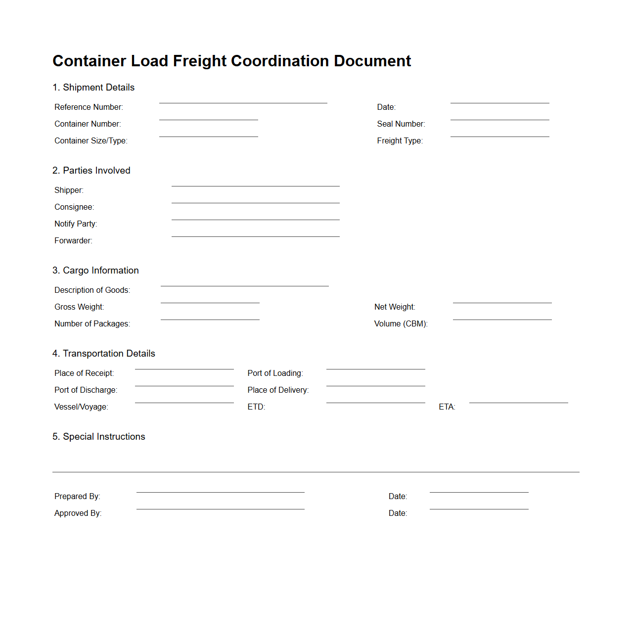 Container Load Freight Coordination Document