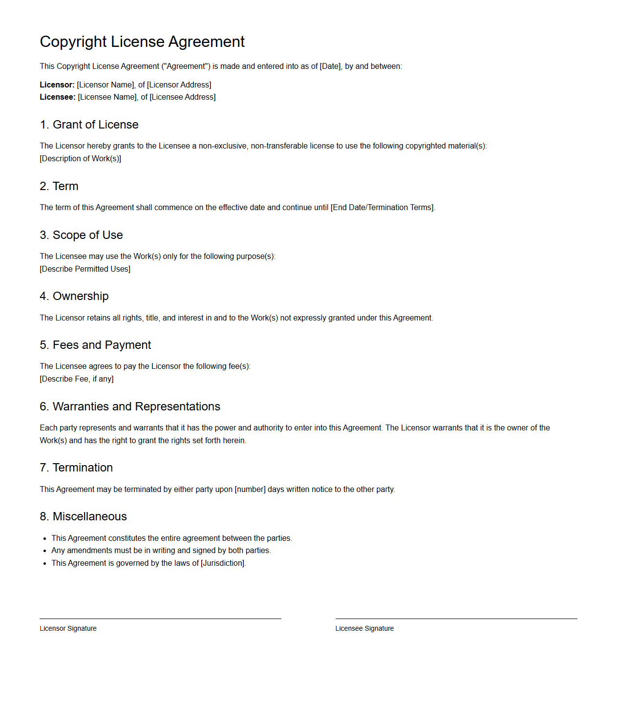 Copyright License Agreement Sample