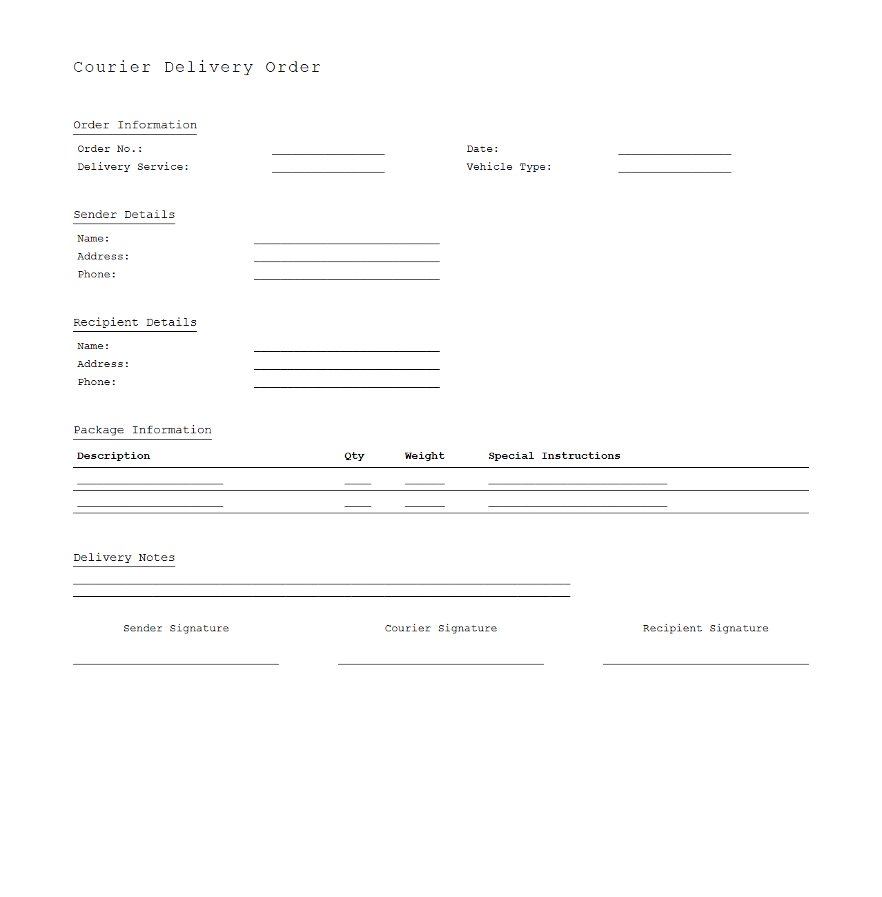 Courier Delivery Order Example for Urban Logistics