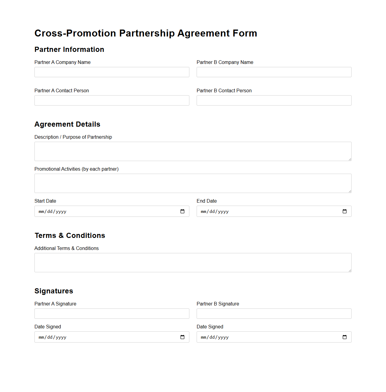 Cross-Promotion Partnership Agreement Form