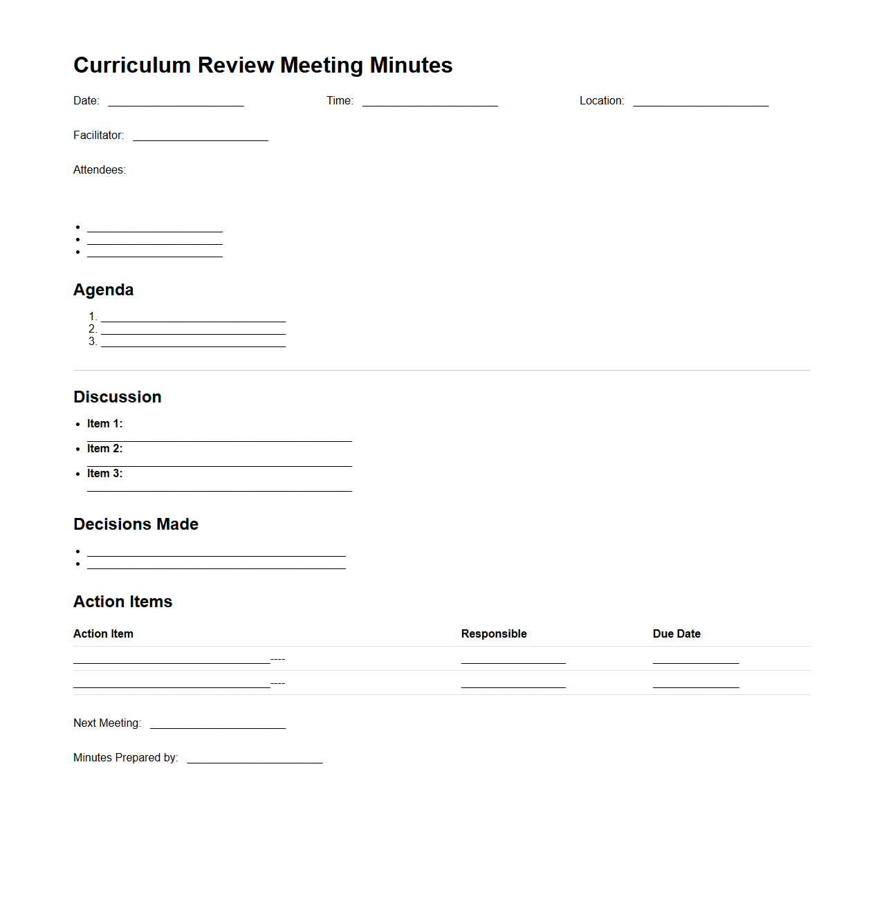 Curriculum Review Meeting Minutes