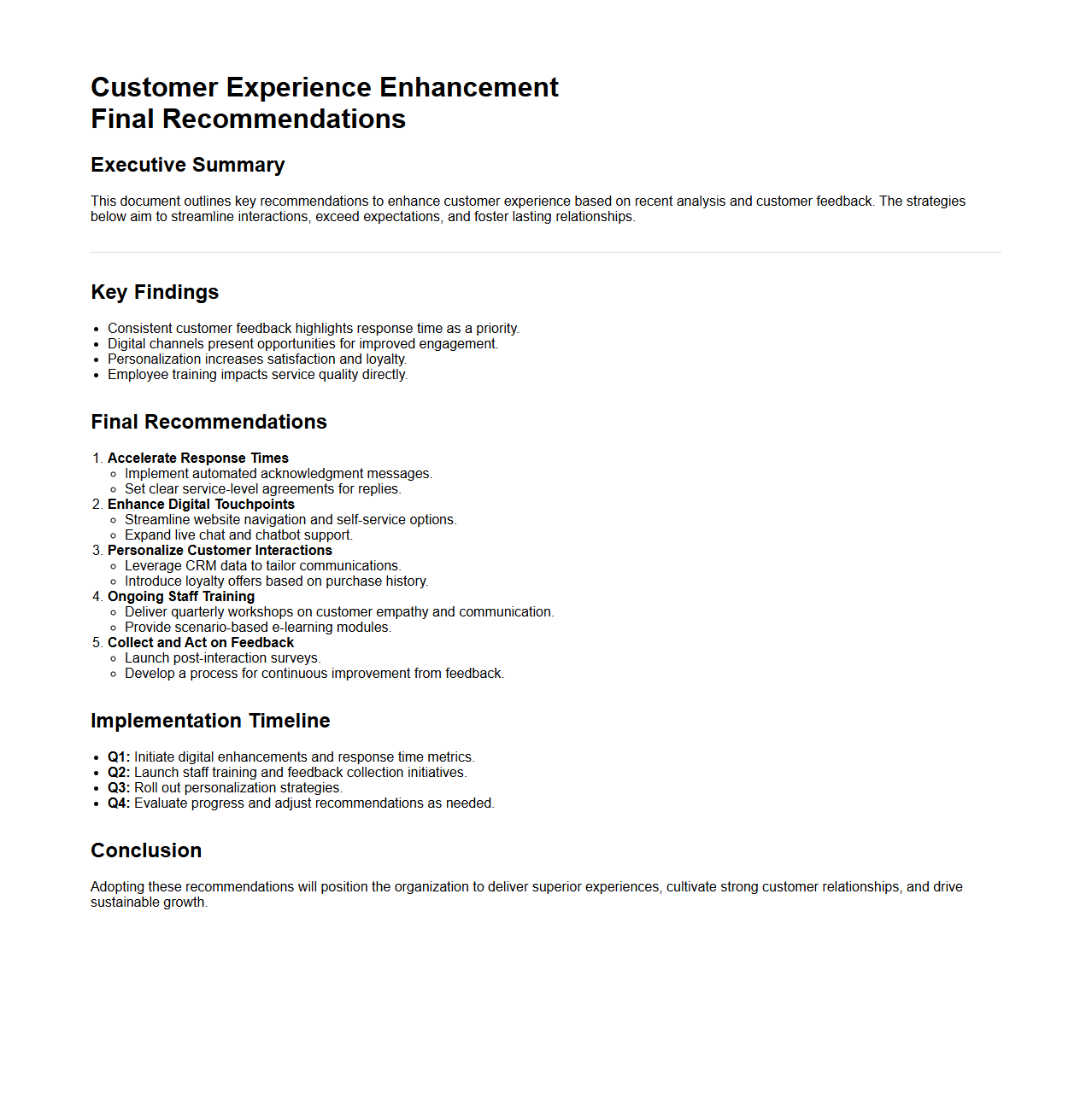 Customer Experience Enhancement Final Recommendations