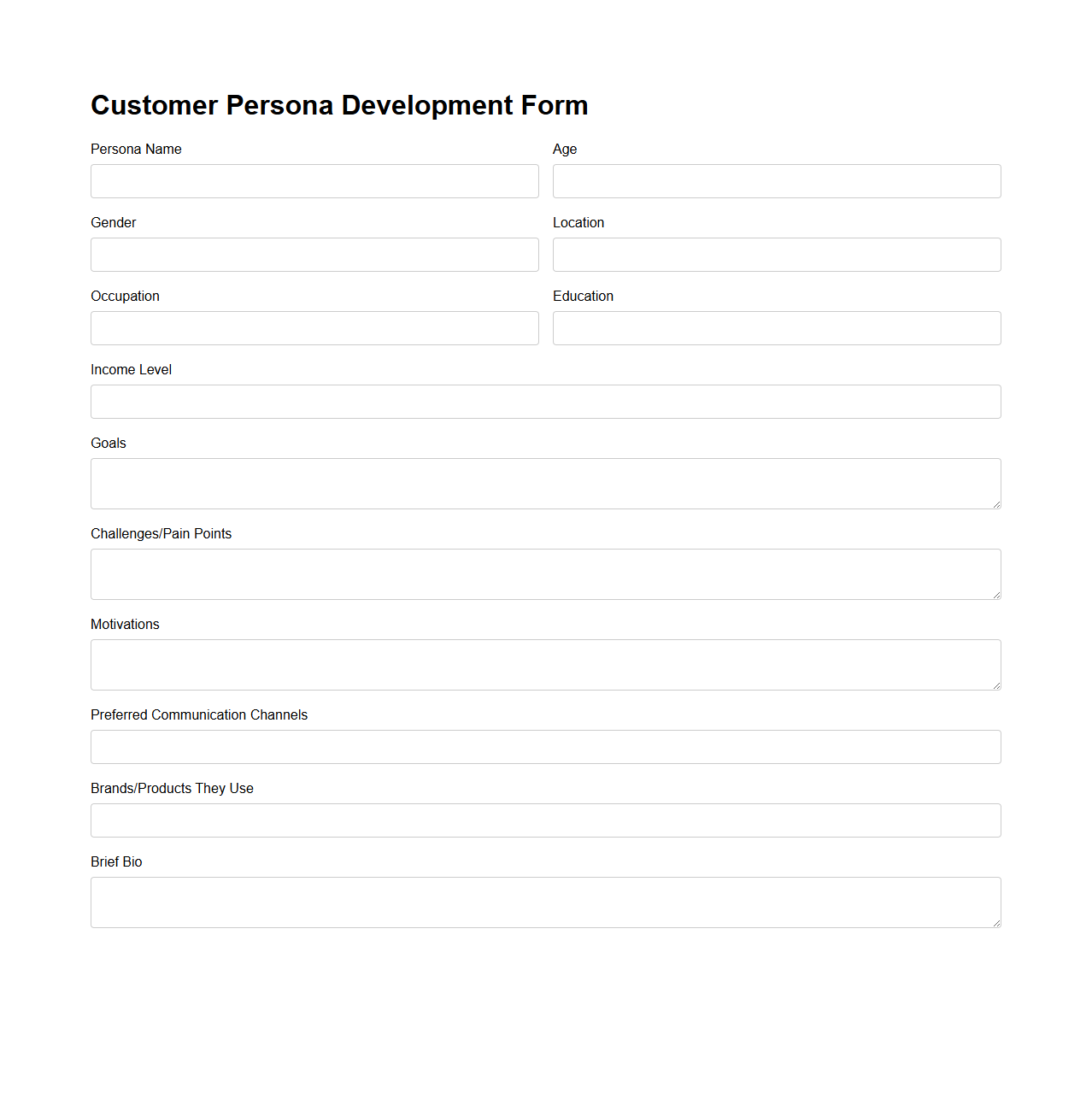 Customer Persona Development Form