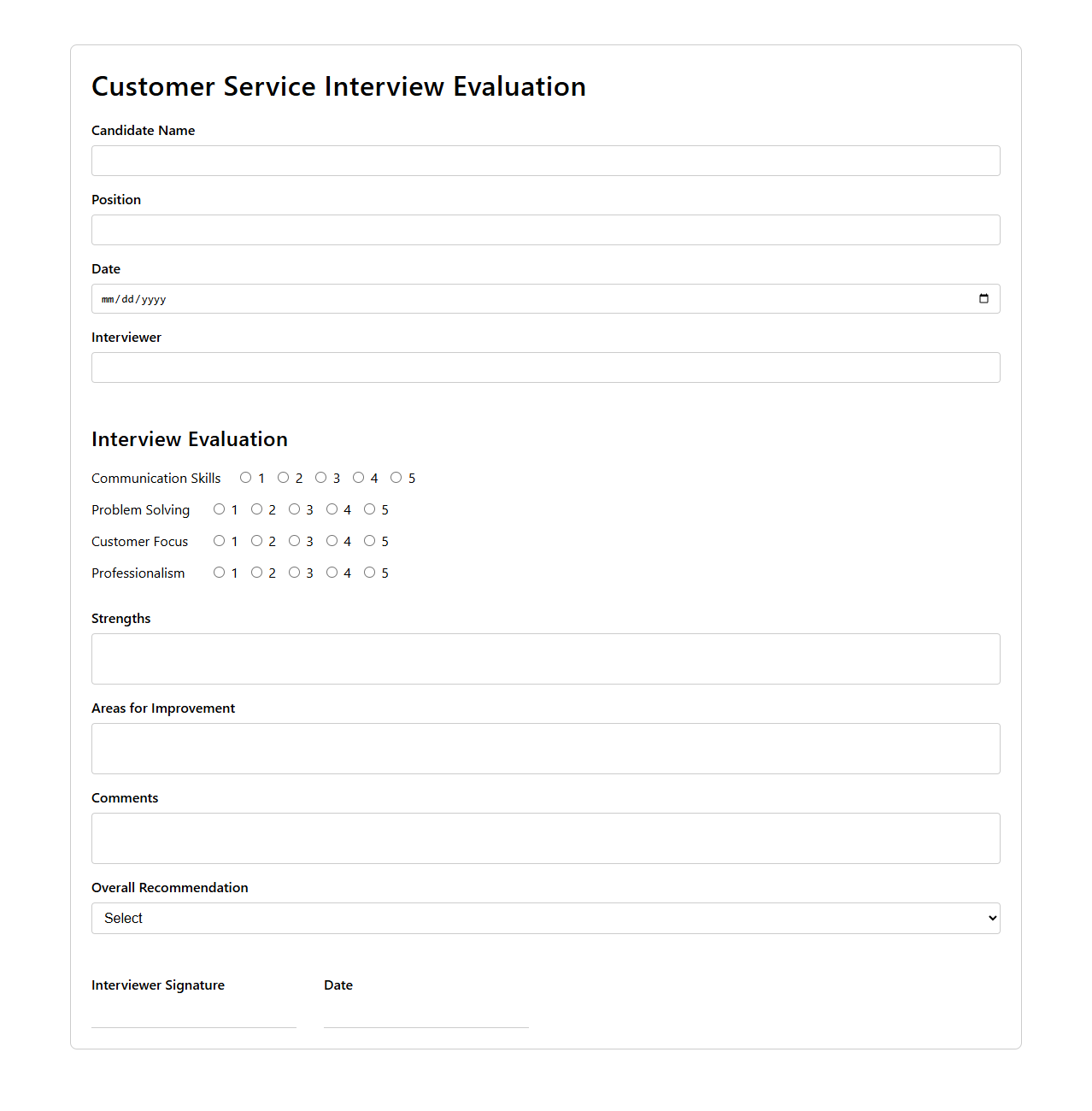 Customer Service Interview Evaluation Document