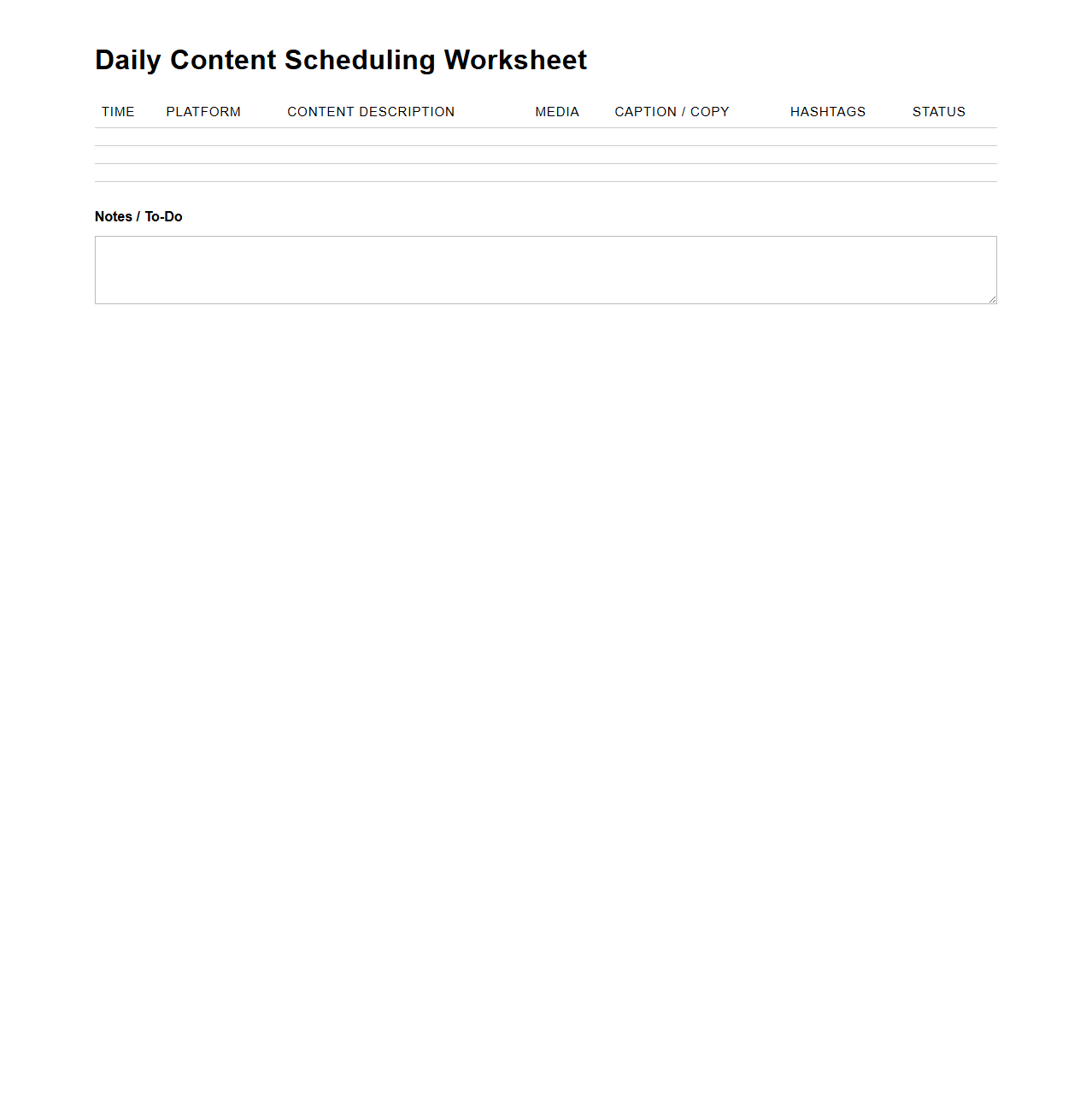Daily Content Scheduling Worksheet for Social Media Managers