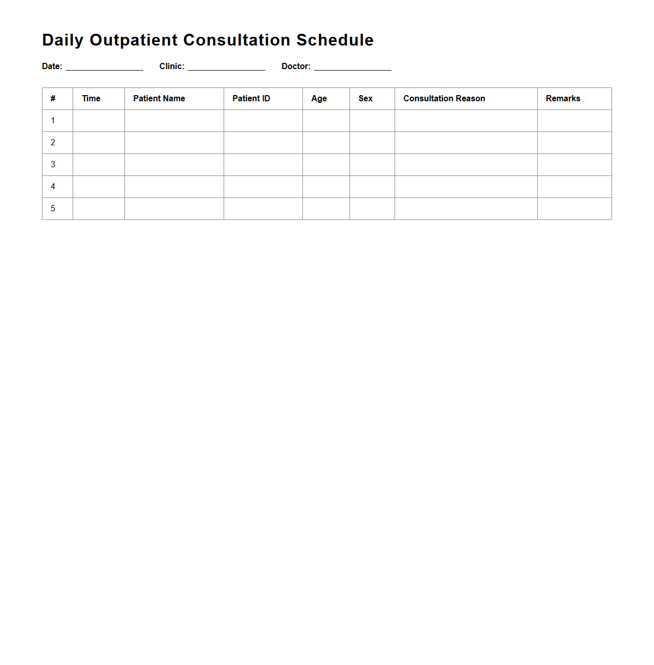 Daily Outpatient Consultation Schedule