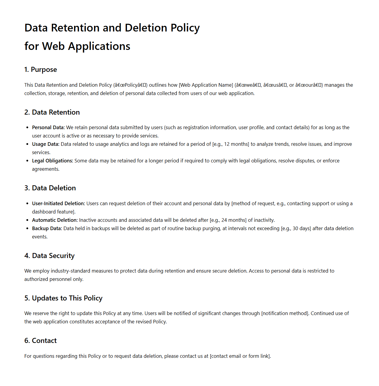Data Retention and Deletion Policy Sample for Web Applications