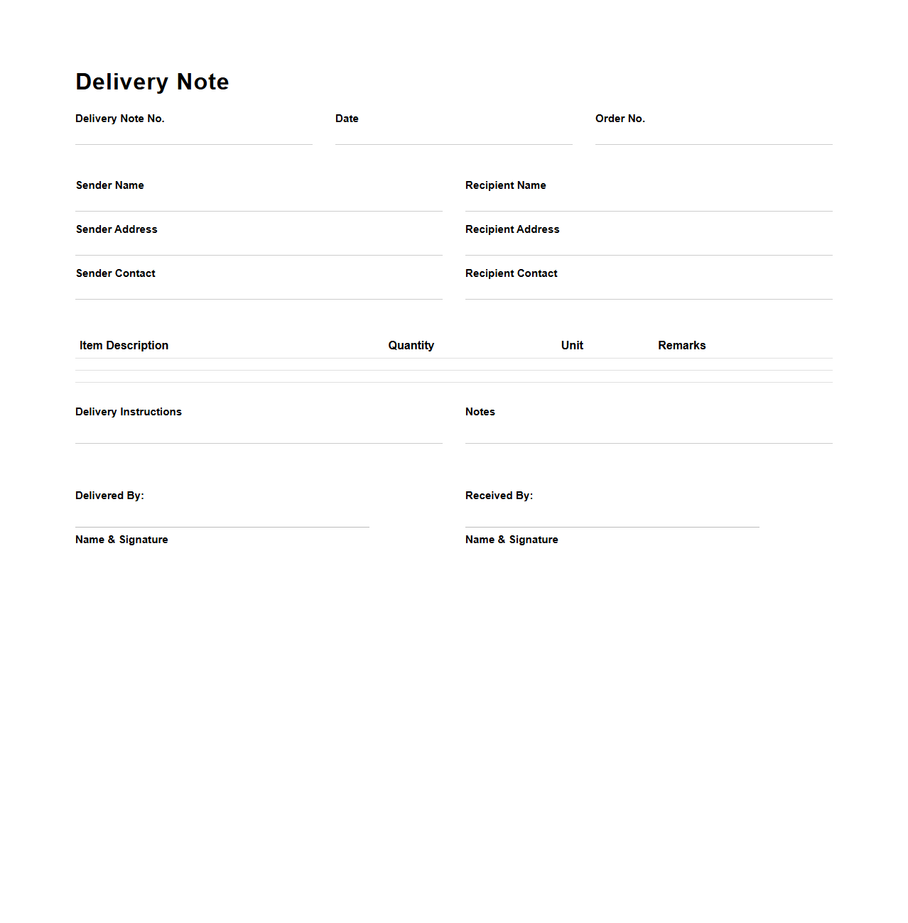 Delivery Note Template for Last Mile Logistics