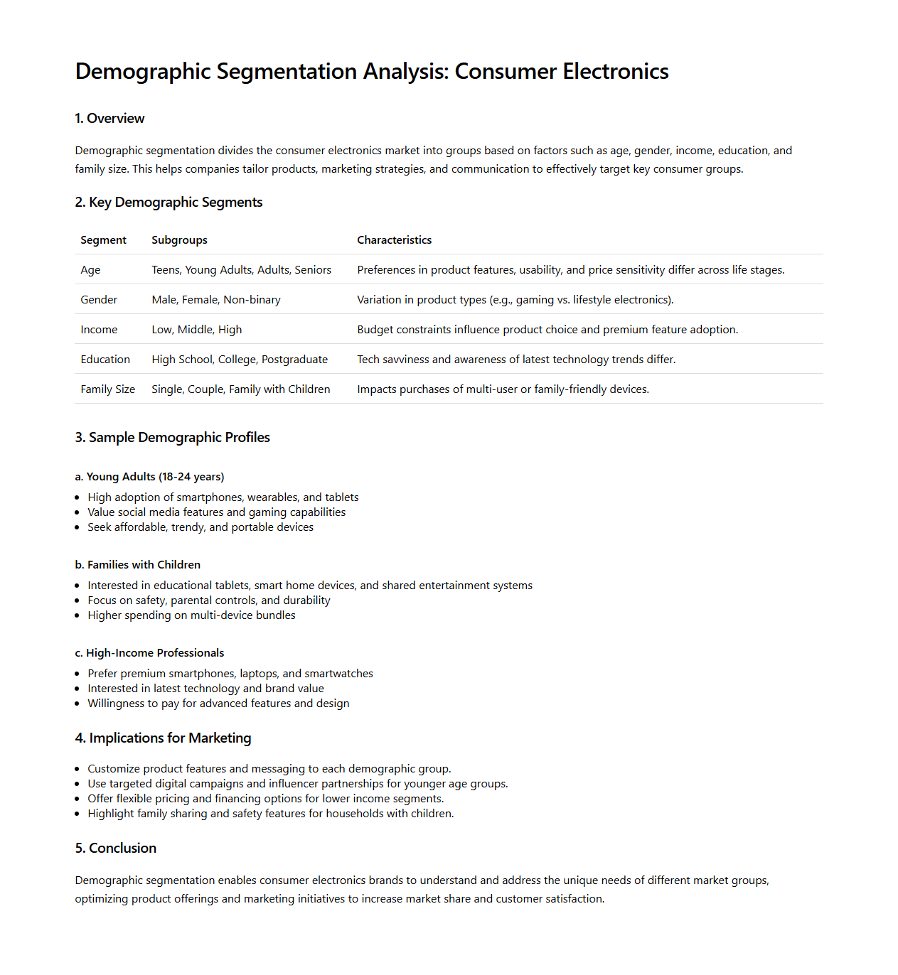 Demographic Segmentation Analysis for Consumer Electronics