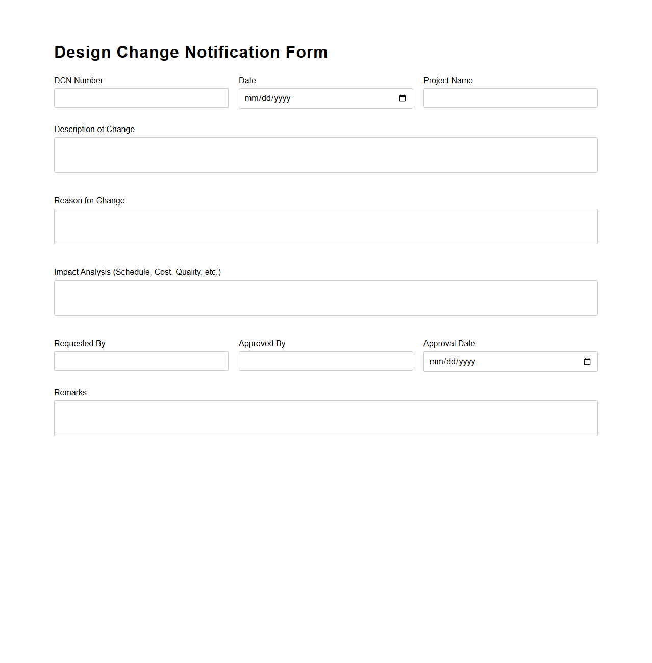 Design Change Notification Form