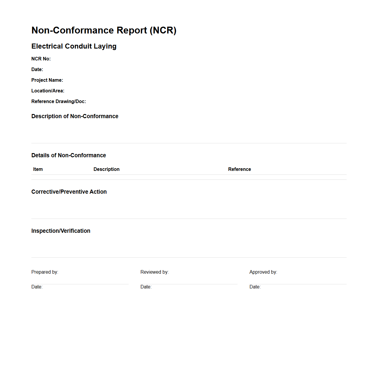 Electrical Conduit Laying NCR Example