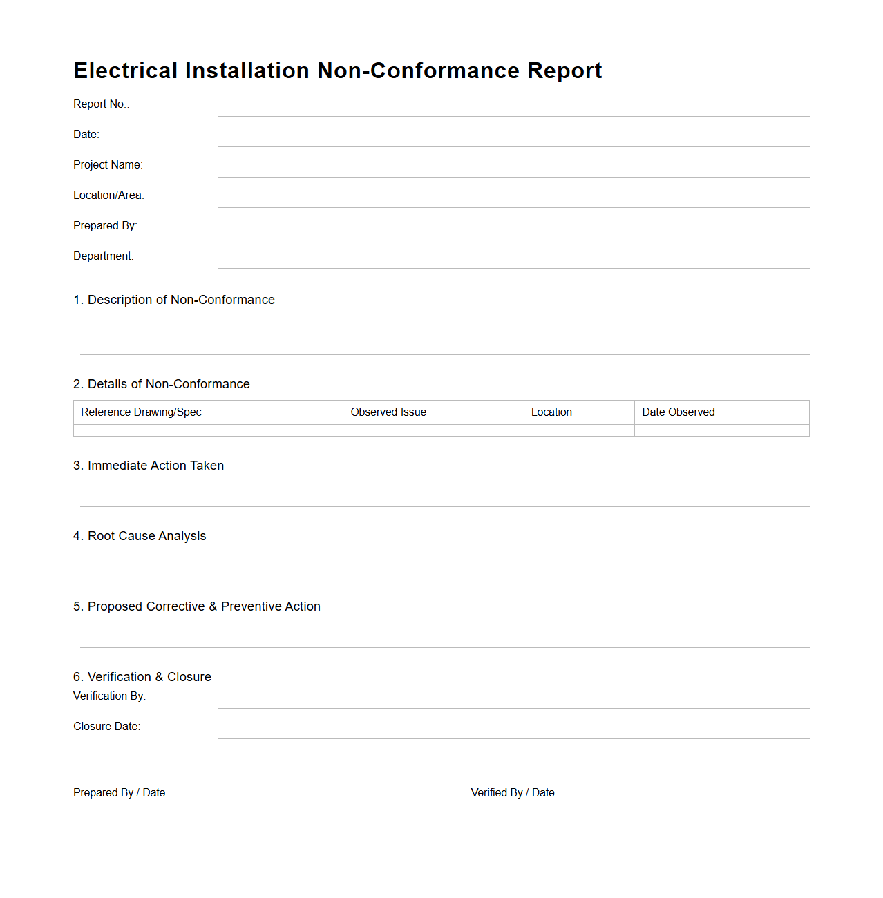 Electrical Installation Non-Conformance Report Example