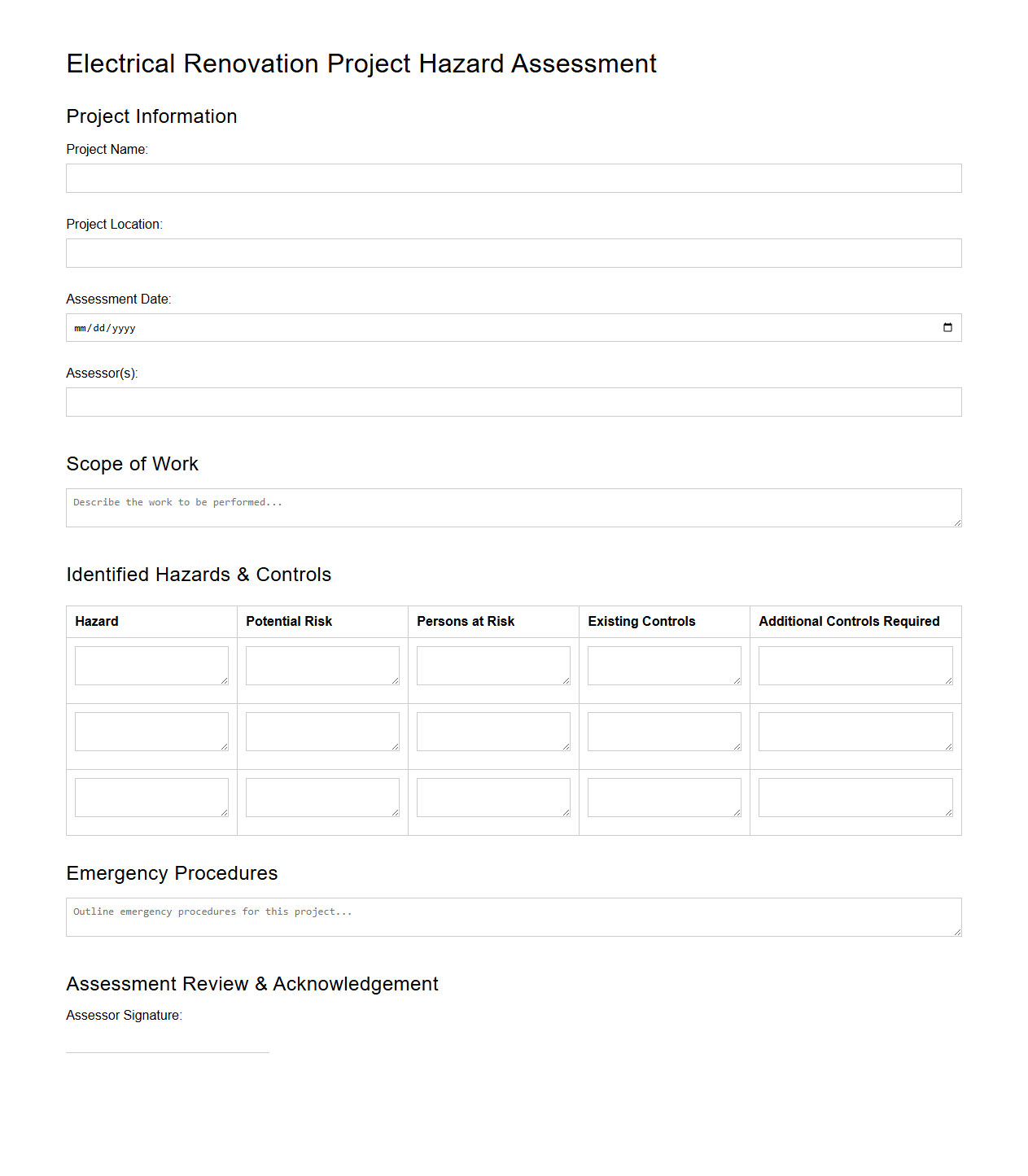 Electrical Renovation Project Hazard Assessment Document