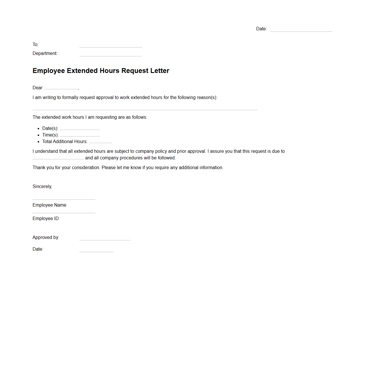 Employee Extended Hours Request Letter