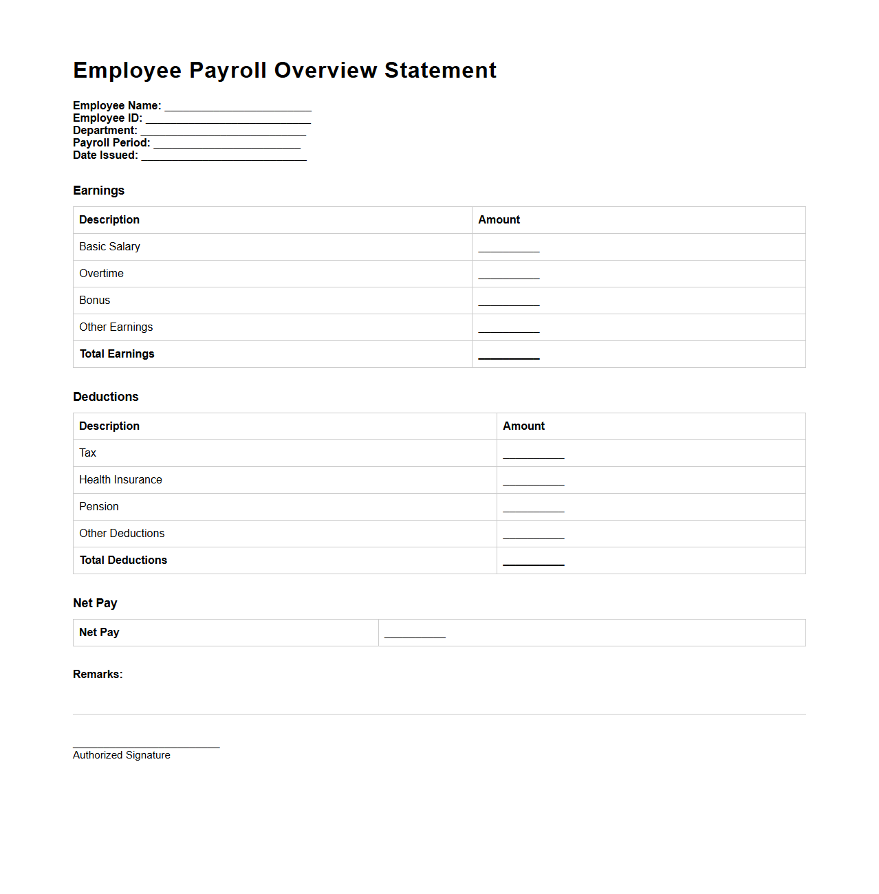 Employee Payroll Overview Statement