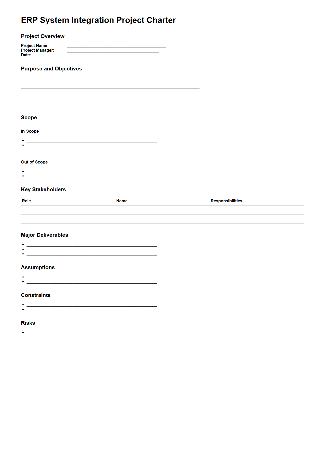 ERP System Integration Project Charter Layout