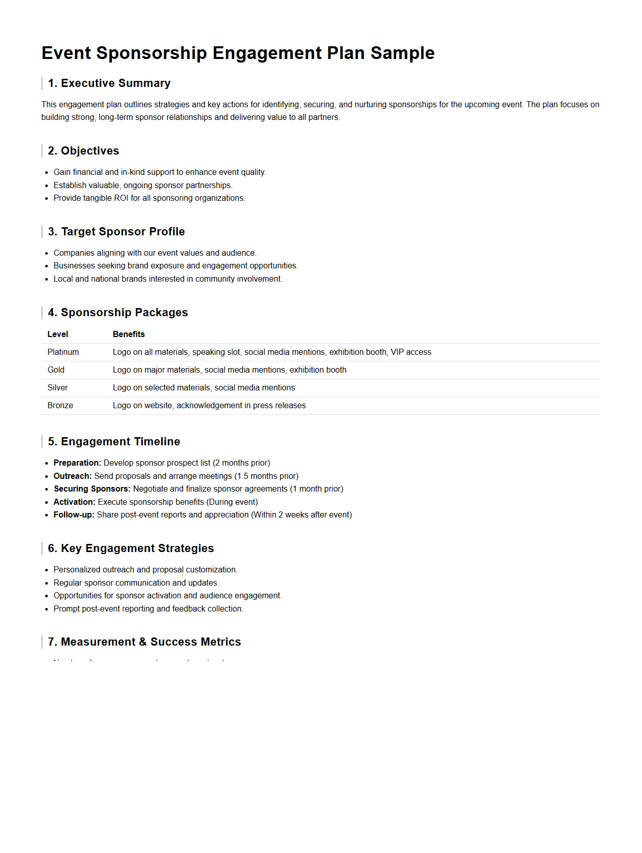 Event Sponsorship Engagement Plan Sample
