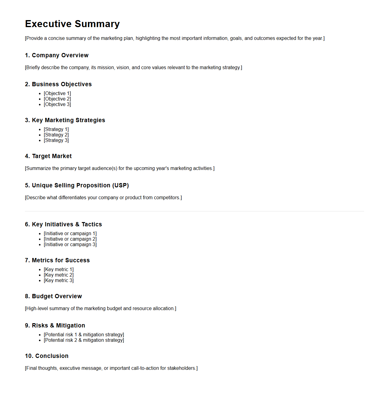 Executive Summary Template for Annual Marketing Plan