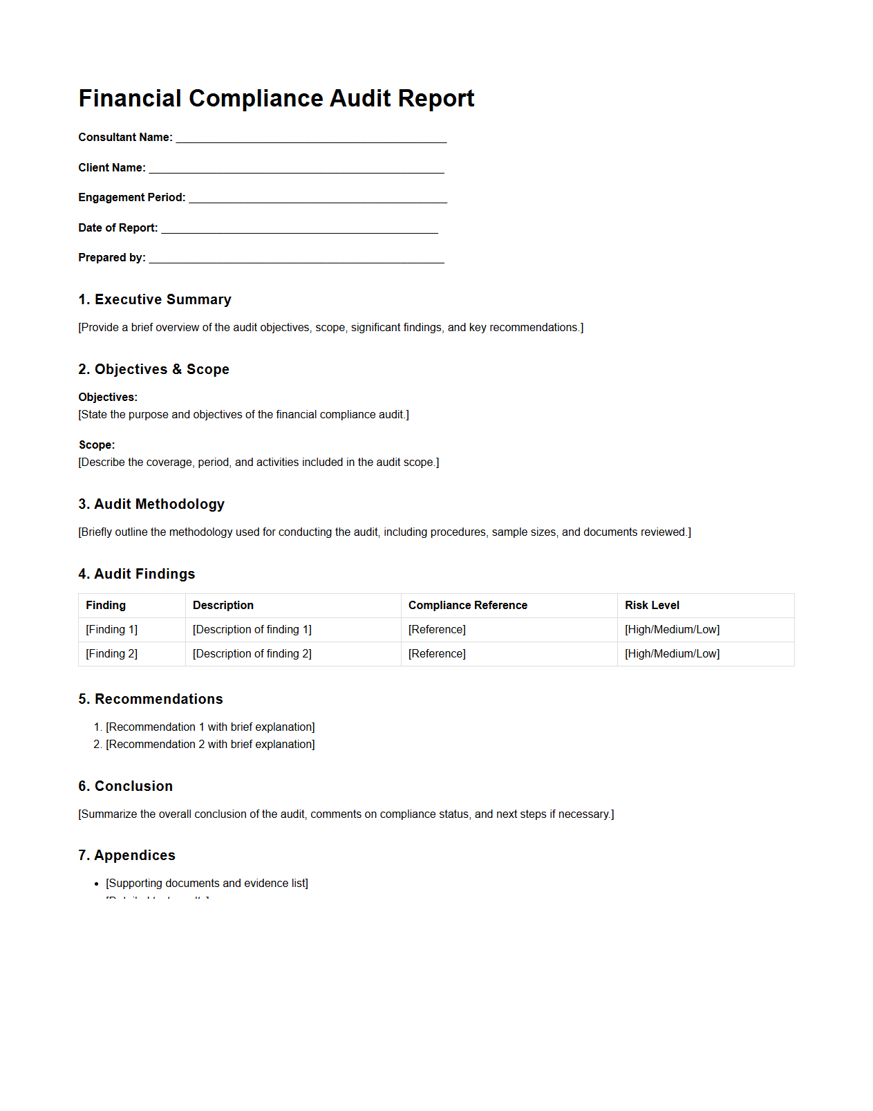 Financial Compliance Audit Report Template for Consultants