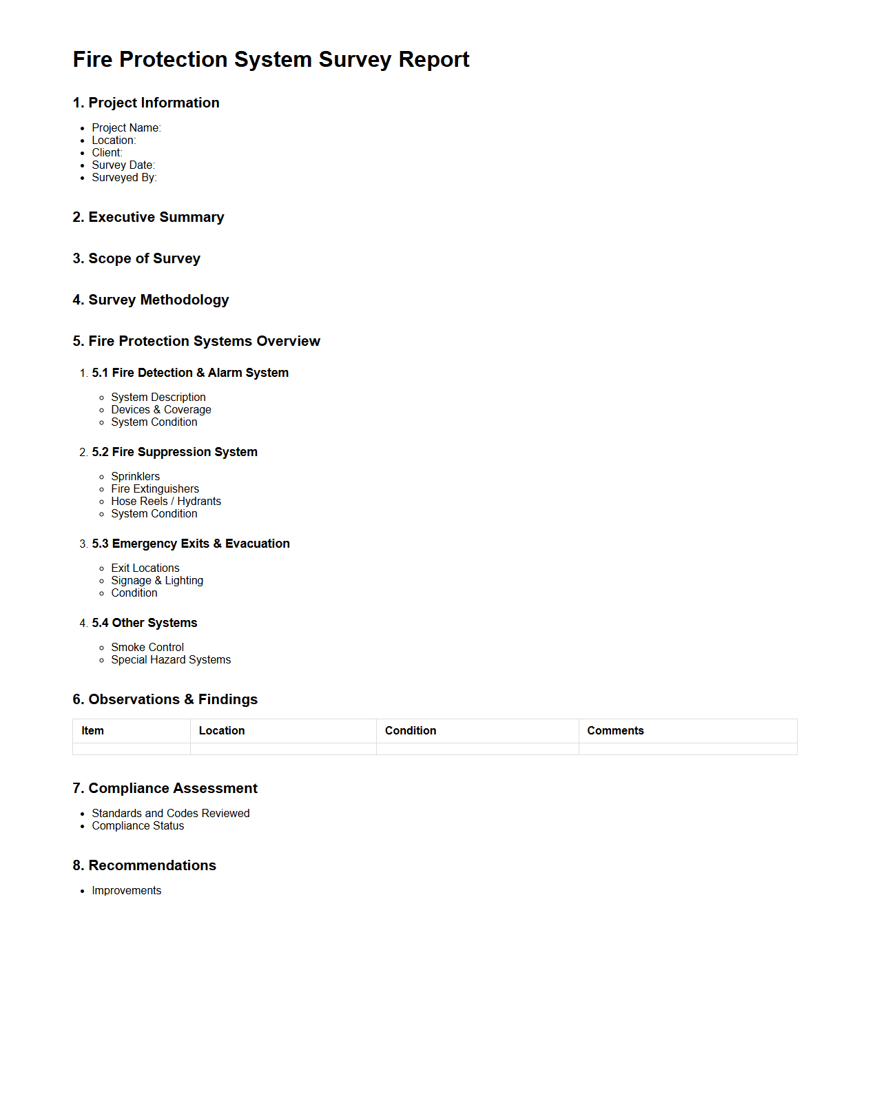 Fire Protection System Survey Report Structure