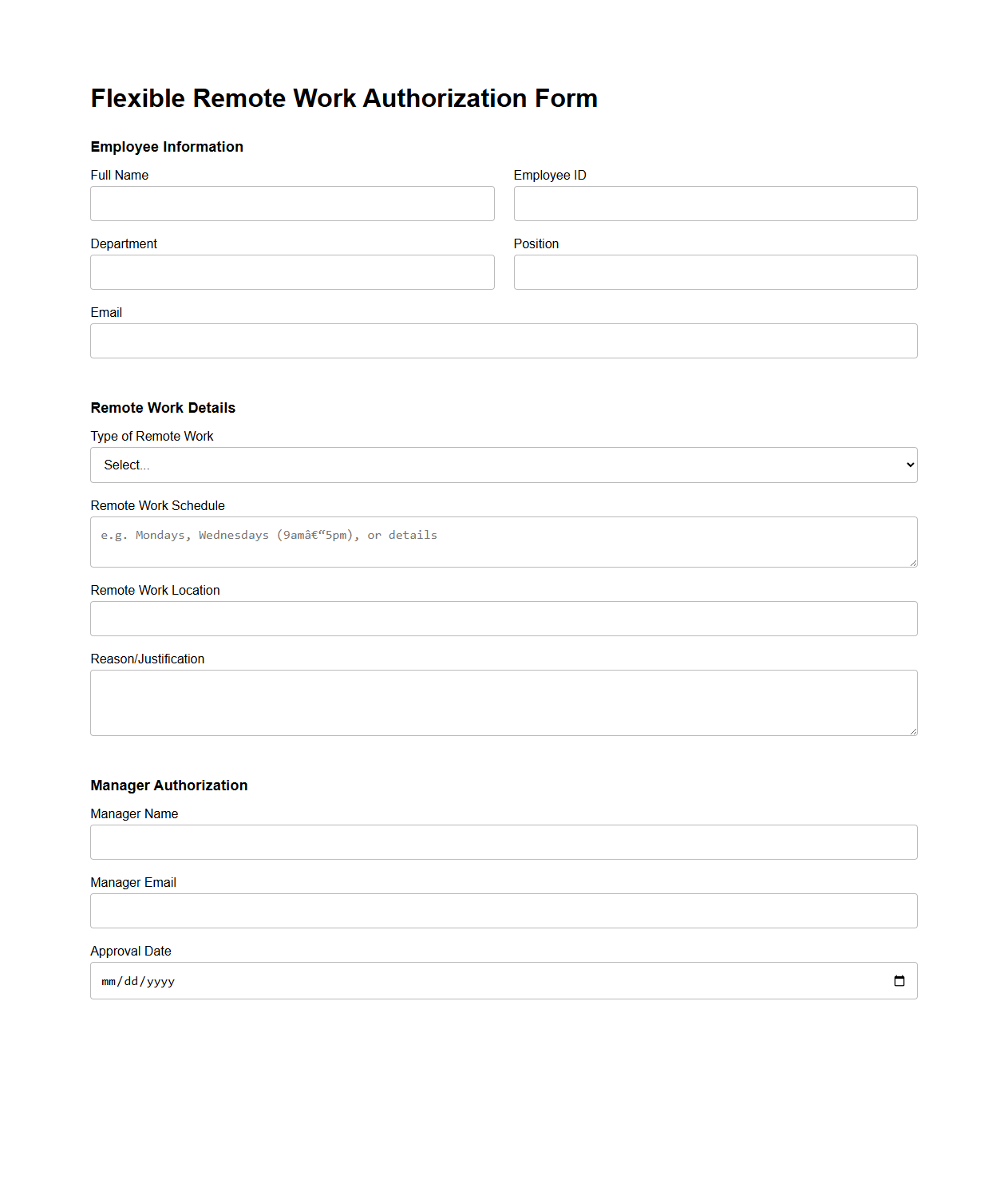 Flexible Remote Work Authorization Form