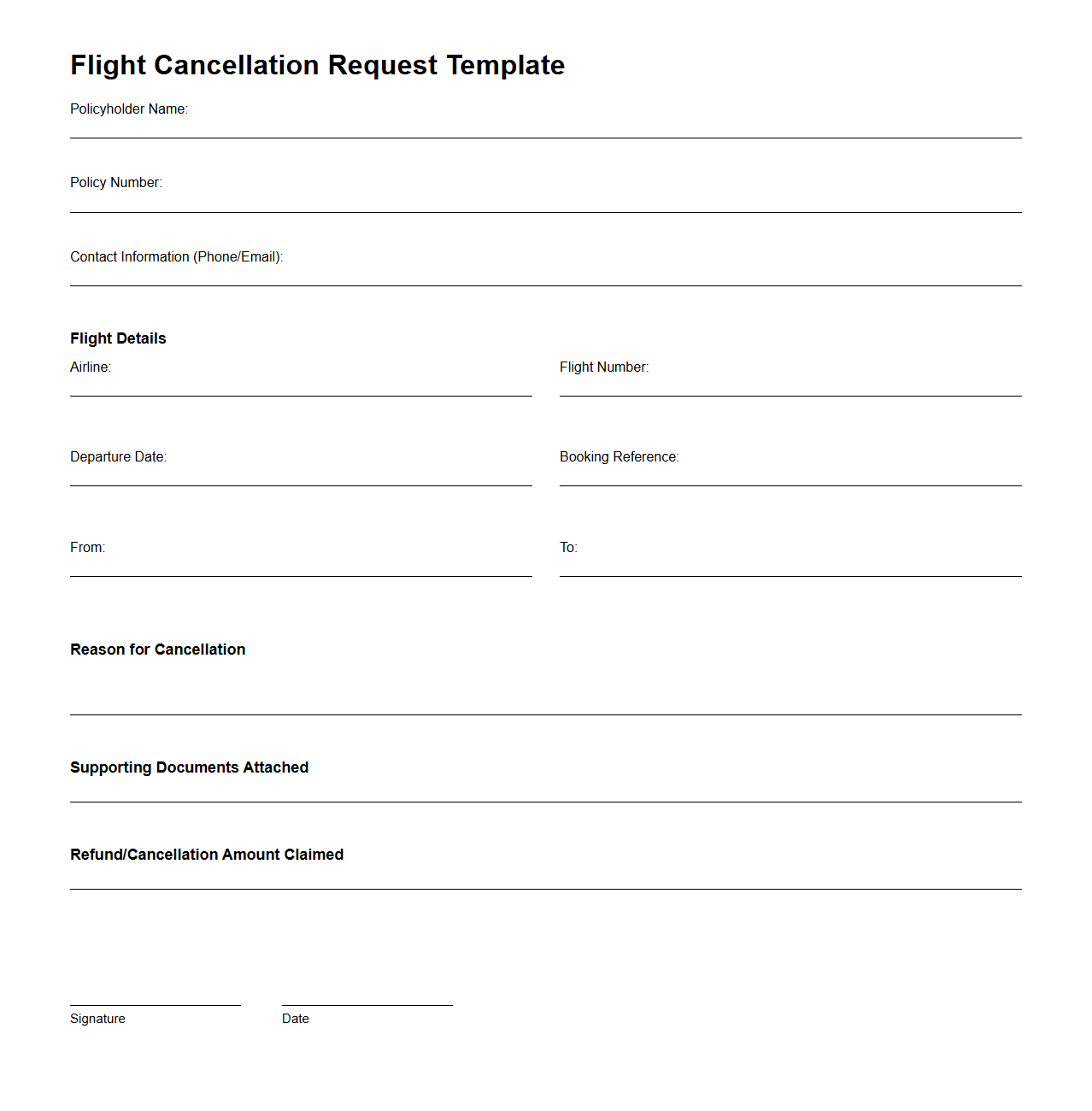 Flight Cancellation Request Template for Travel Insurance