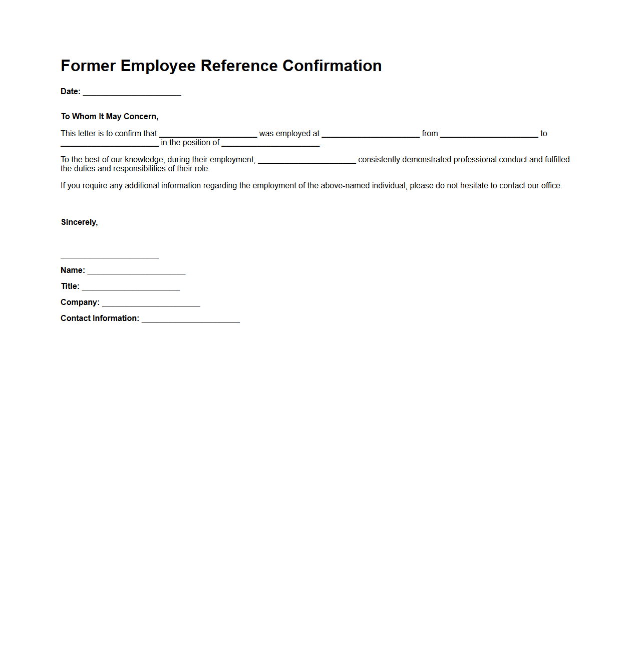 Former Employee Reference Confirmation Sample