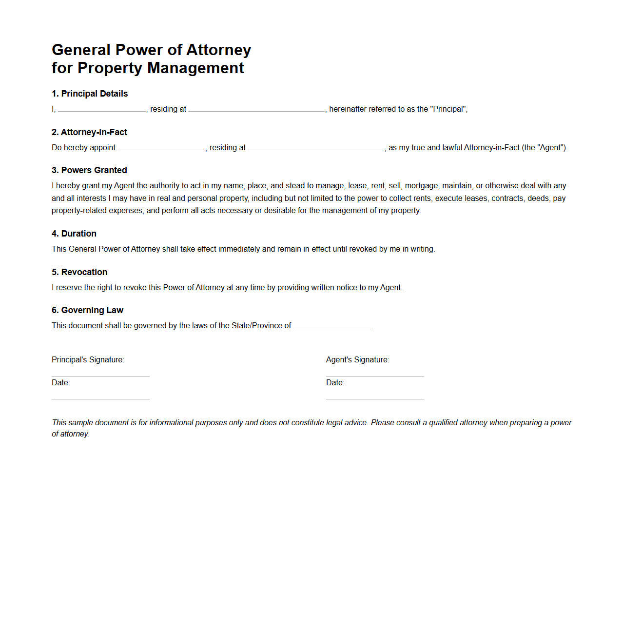 General Power of Attorney for Property Management