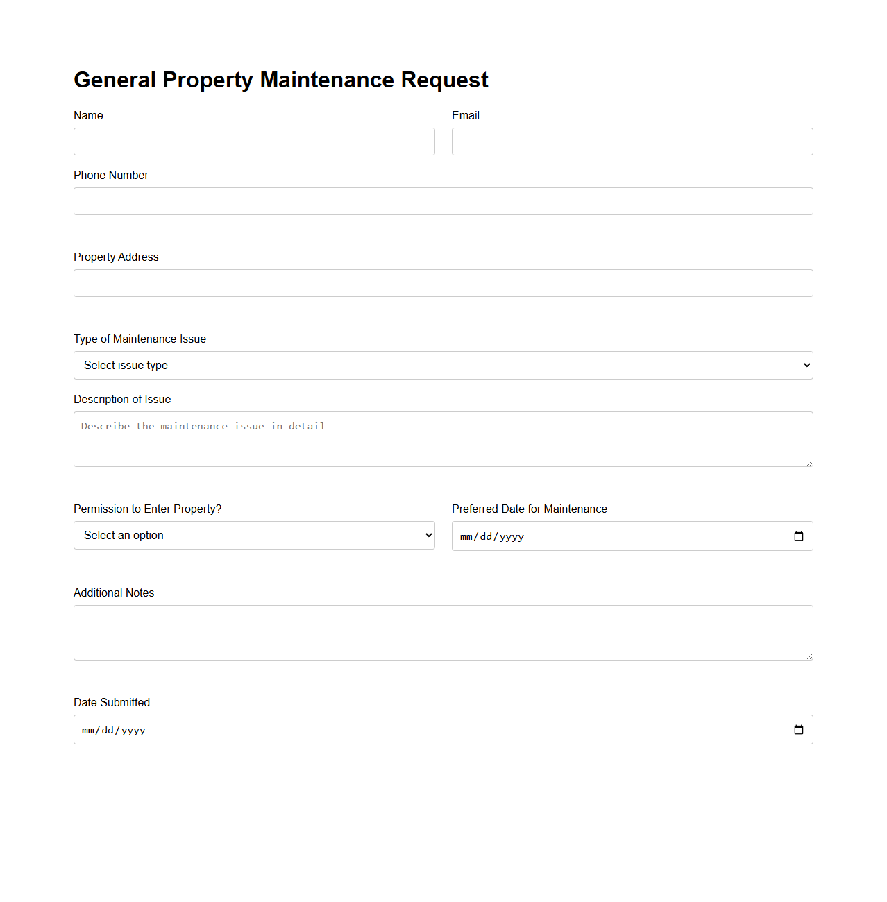 General Property Maintenance Request Template