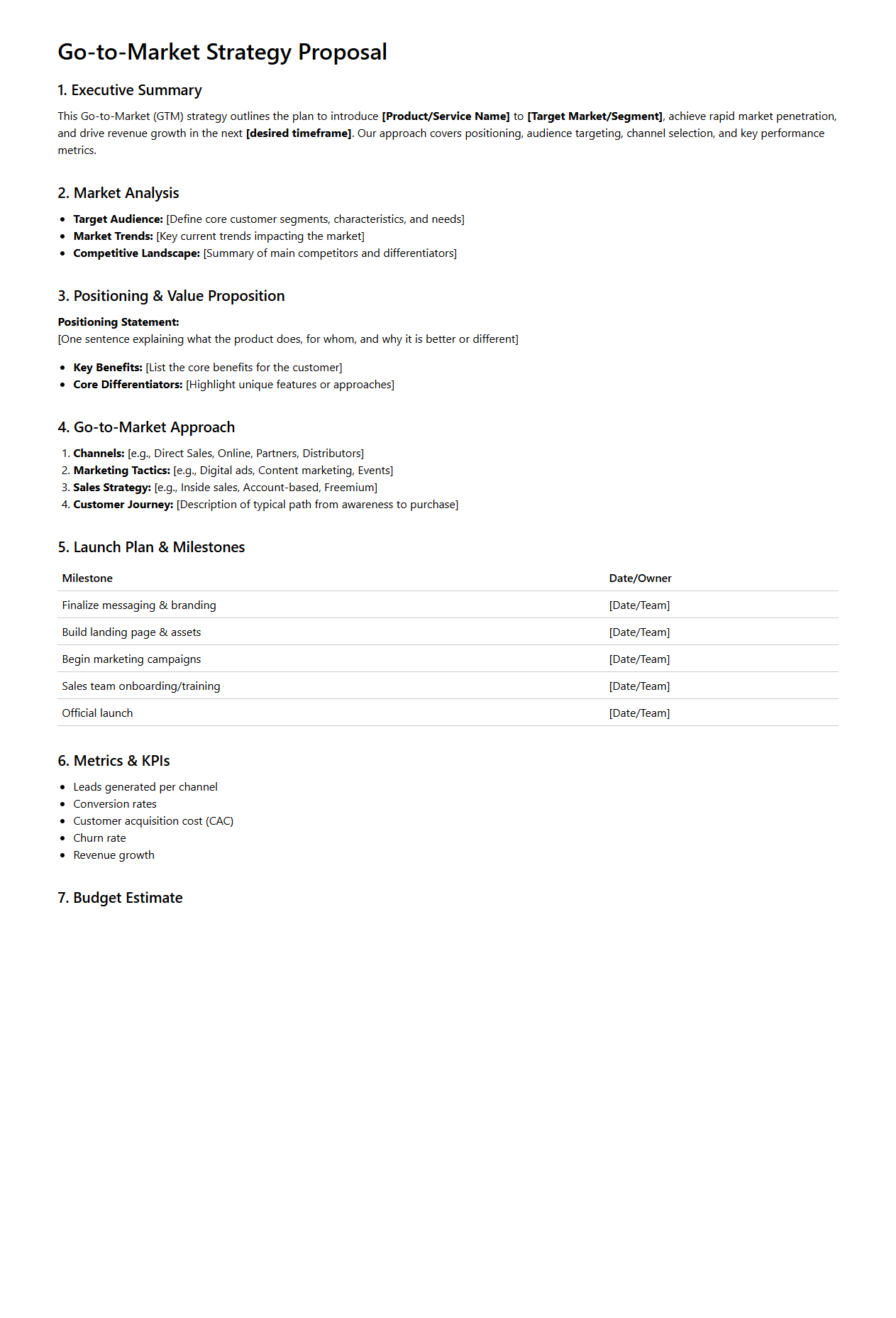 Go-to-Market Strategy Proposal Sample