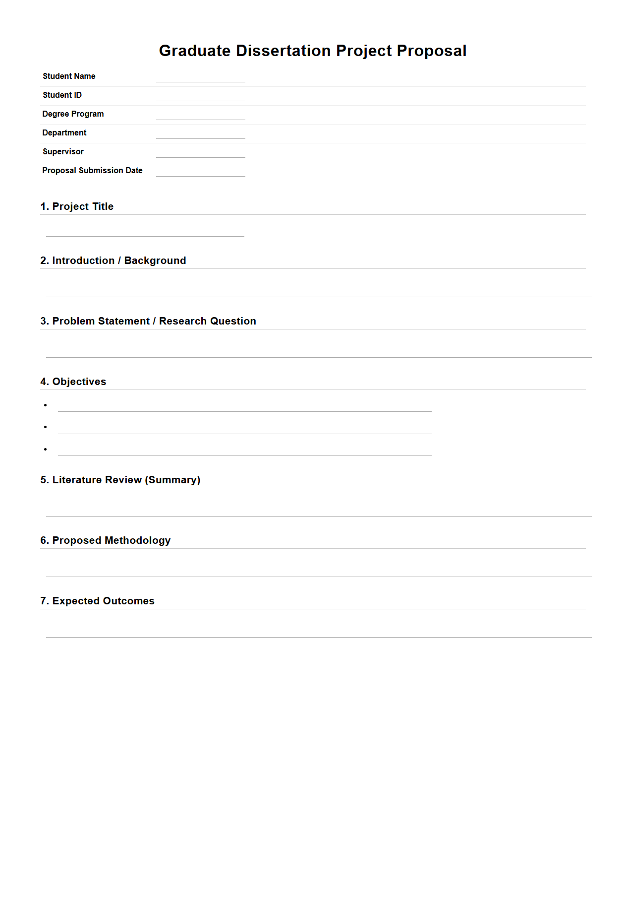 Graduate Dissertation Project Proposal Template