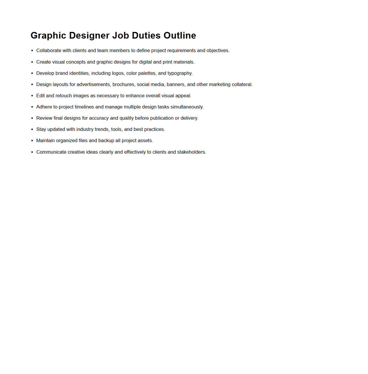 Graphic Designer Job Duties Outline