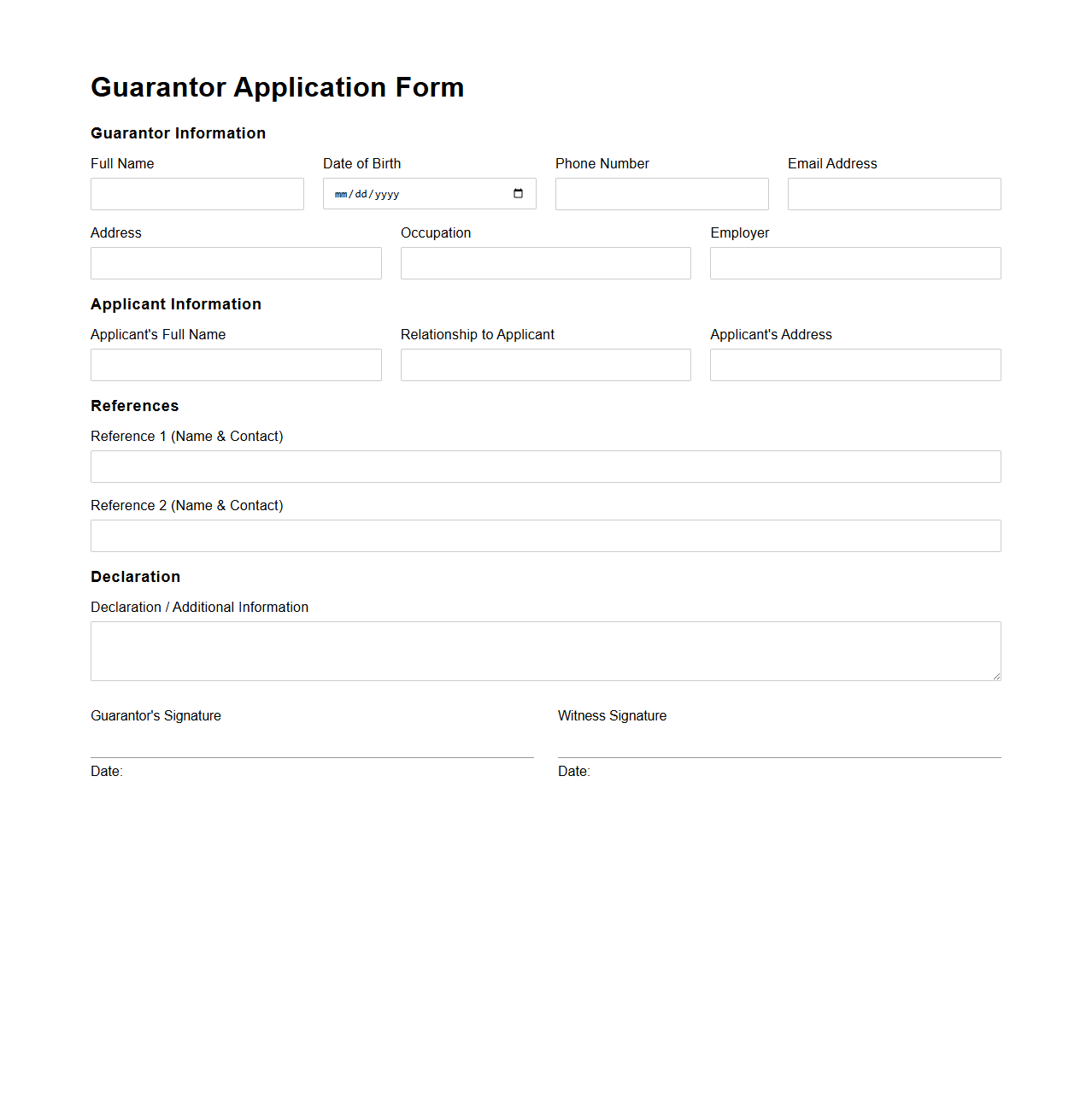 Guarantor Application Form Template